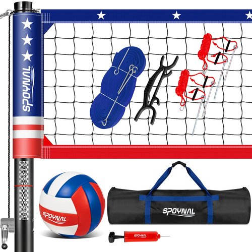 32FT Portable Volleyball Net Set for Backyard - Anti-Sag Winch System with 1.9" Aluminum Poles, Adjustable Beach & Grass Outdoor Training Equipment, with Pro Volleyball, Boundary Lines & Carry Bag