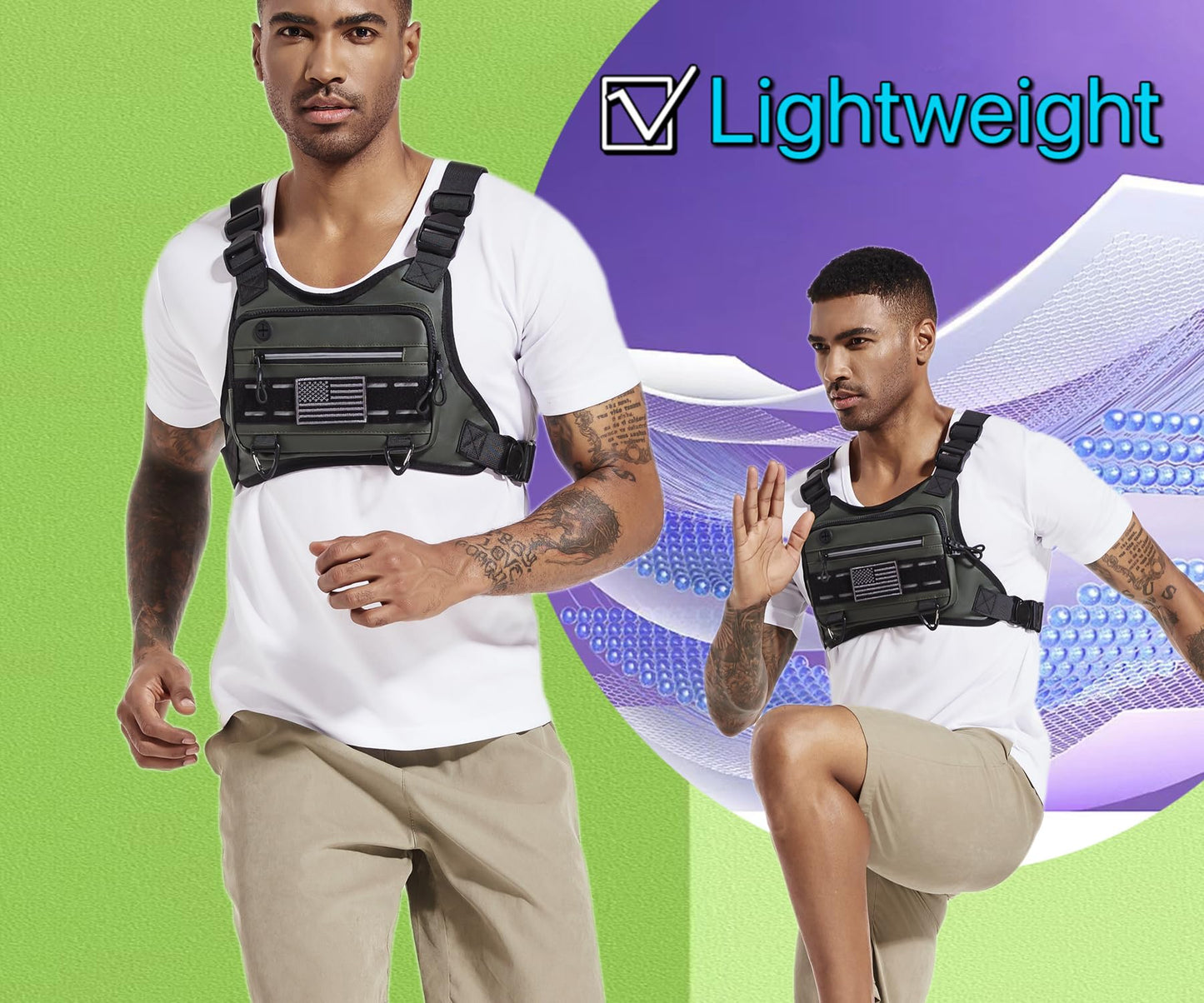 YZDD GOMIA Chest Bag For Men and Women Water Resistant Running Vest Tactical Chest Bag Pack for Sports Outdoor (DarkGreen)