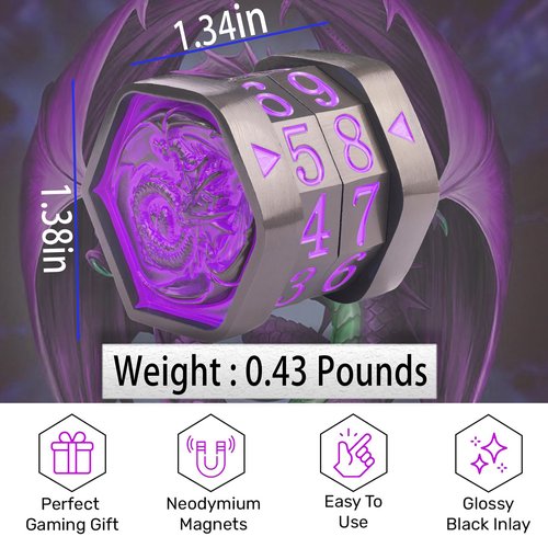 Metal MTG Life Counter, Life Counter MTG, Magic Life Counter Gift Box Packaging Suitable for Board Games, Card Games, Compatible with MTGs and TTRPG(Black Nickel_Purple)