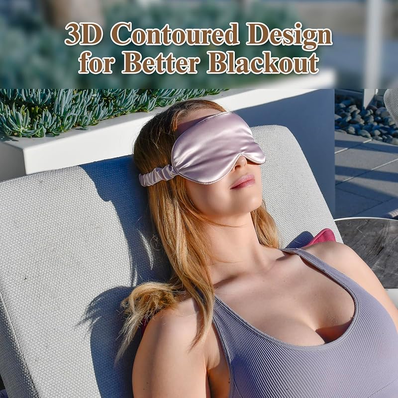 22 Momme Silk Sleep Mask 2-Pack, 3D Contoured Eye Masks for Women & Men - Black & Pink