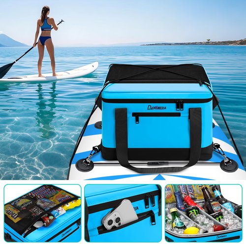 Paddle Board Cooler Waterproof, Doksmeria Super Capacity SUP Paddleboard Deck Cooler with Shoulder Strap & 6 Elastic Rope Clips, Paddle Board Accessories Bag for Stand Up Paddleboard and Kayak