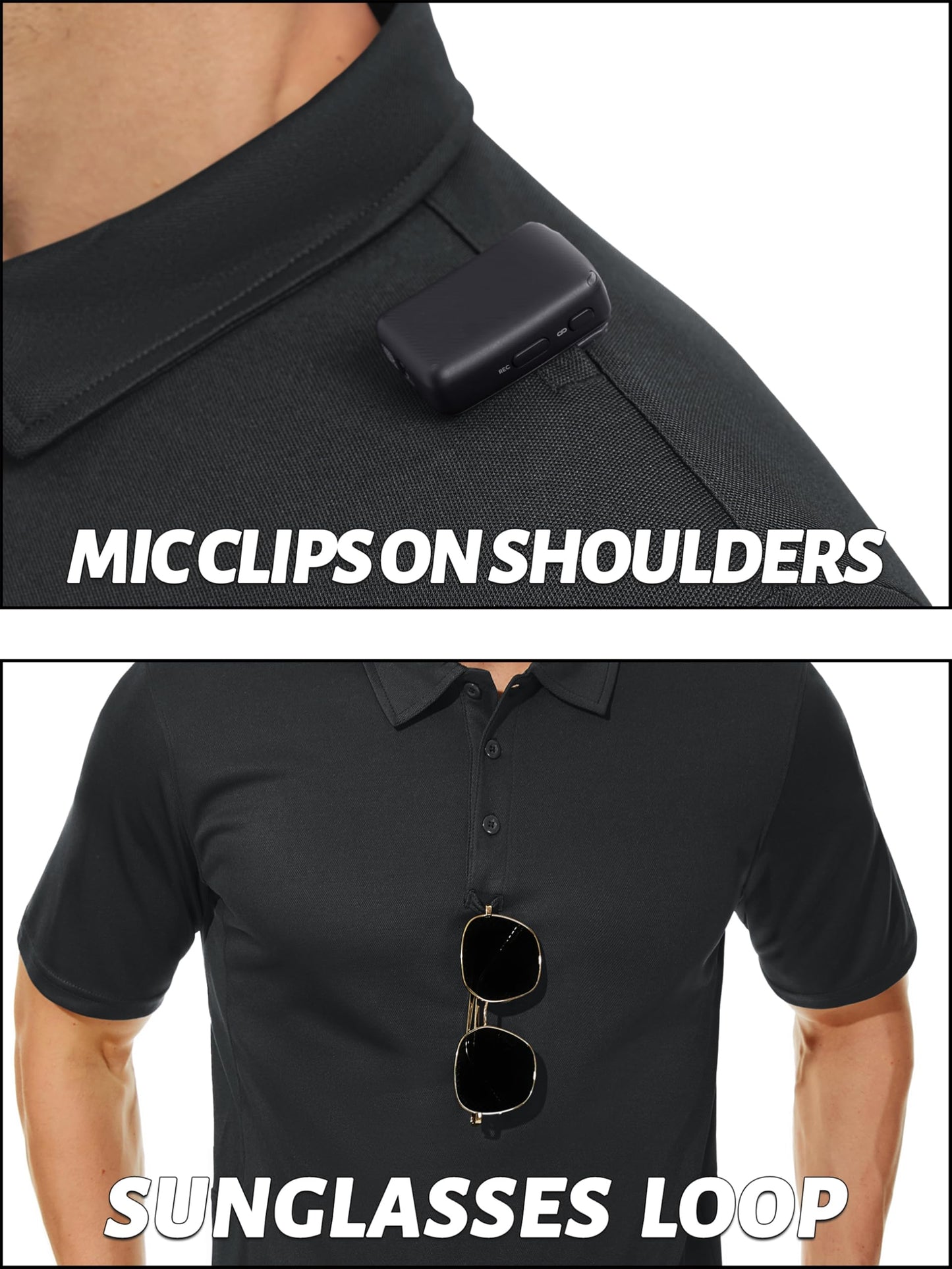 TACVASEN Polo Shirts for Men Dry Fit Short Sleeve Performance Collared Shirt Light UPF 50+ Tactical Work Golf Polos Black, L