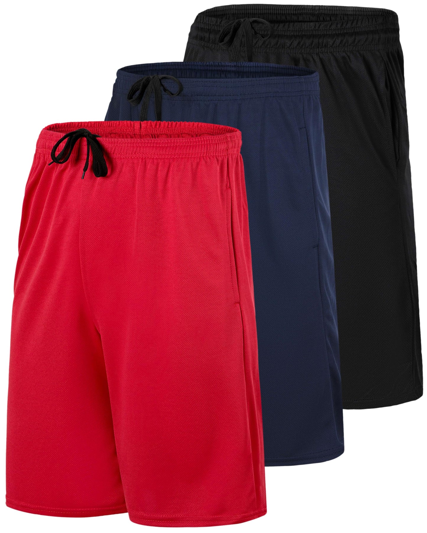 Real Essentials 3 Pack: Men’s 9" Mesh Basketball Shorts | Long Athletic Performance Gym Short with Pockets - Set 2, L
