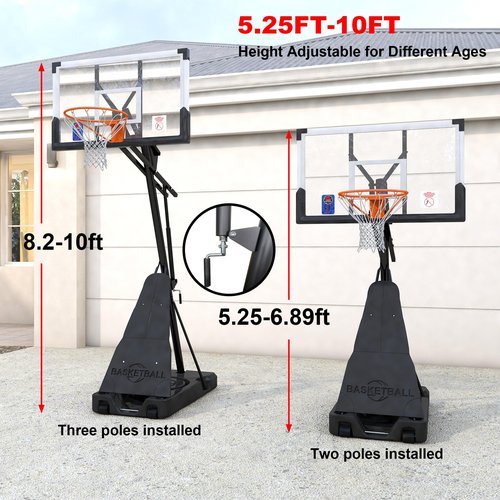 Cofiyard LED Light Portable Basketball Hoop Outdoor with Extra Sandbag, 5.25-10FT Height Basketball Hoop Outdoor with Extra Large Capacity Base, Adjustable Basketball Goals System