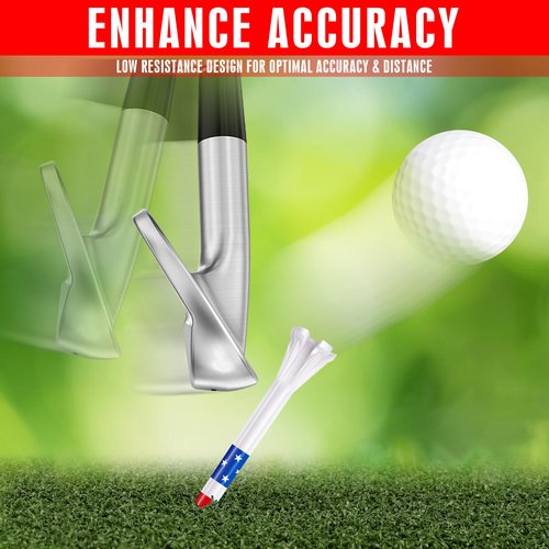 CHAMPKEY 5 Prongs Plastic Golf Tees 100 Pack - Star and Stripe Marking System Golf Plastic Tees - Lower Friction and Longer Distance Golf Tees (3-1/4")
