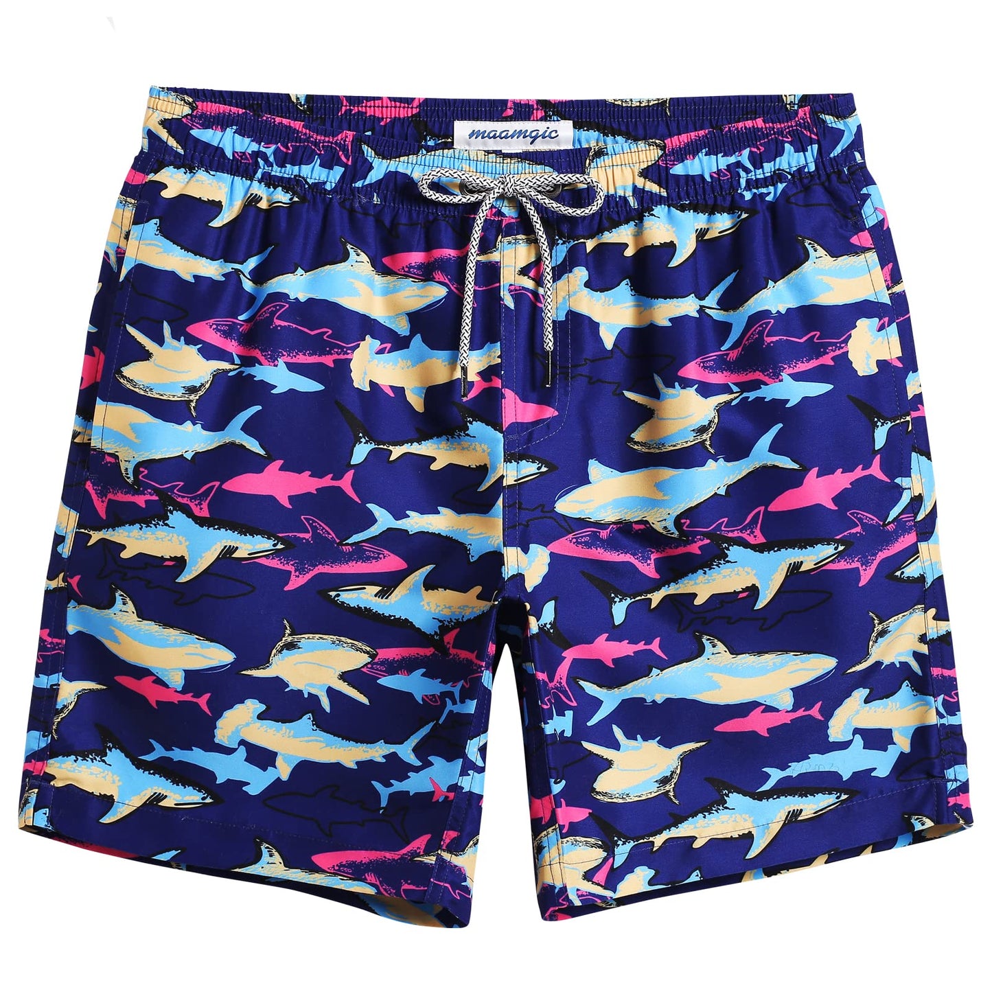 maamgic Mens Swim Trunks Quick Dry Swim Shorts with Mesh Lining Funny Swimwear Bathing Suits 7inch Colorful Shark X-Small