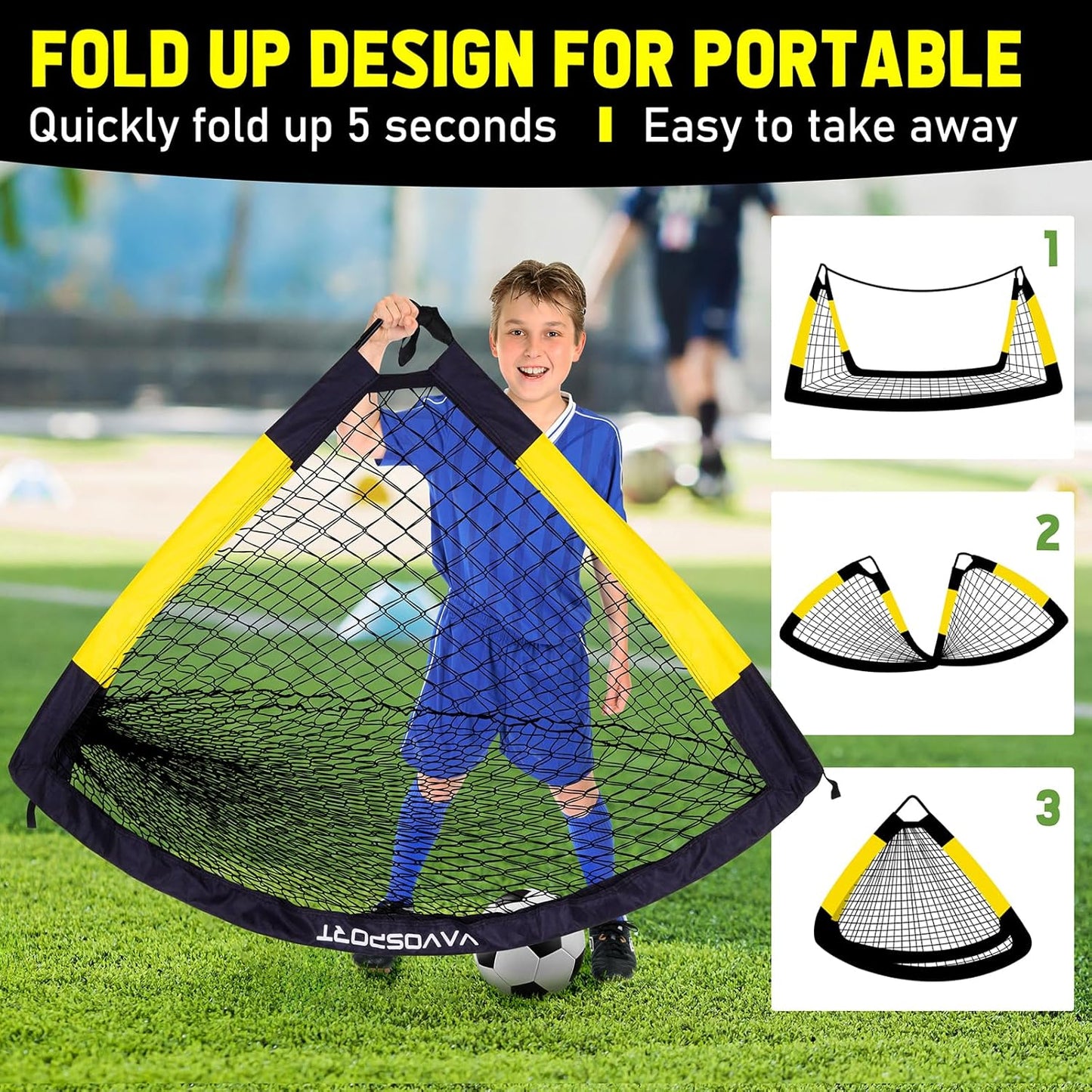 Kids Soccer Goals for Backyard Set, 2 of 4x3 / 6x4 ft Portable Soccer Goal Nets, Pop Up Mini Toddler Soccer Net Training Equipment & Ball, Cones for Ages 3-14, Outdoor Games Gifts for Youth