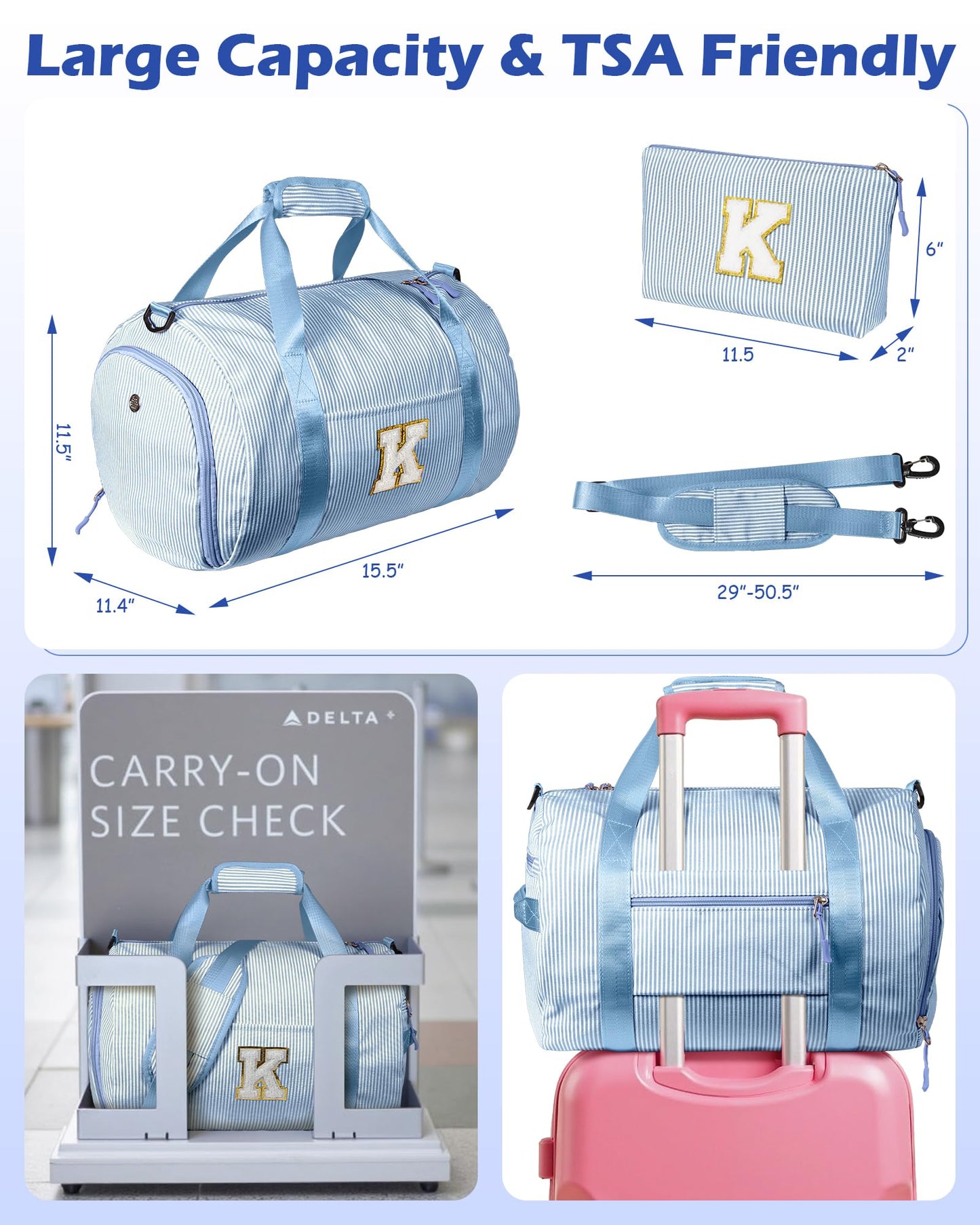 Vogewood Birthday Gift for Daughter, Girls Travel Duffle Bag, Kids Initial Overnight Bags with Shoe Compartment, Customized Weekender Bag with Makeup Pouch, Trip Essentials (Letter R)