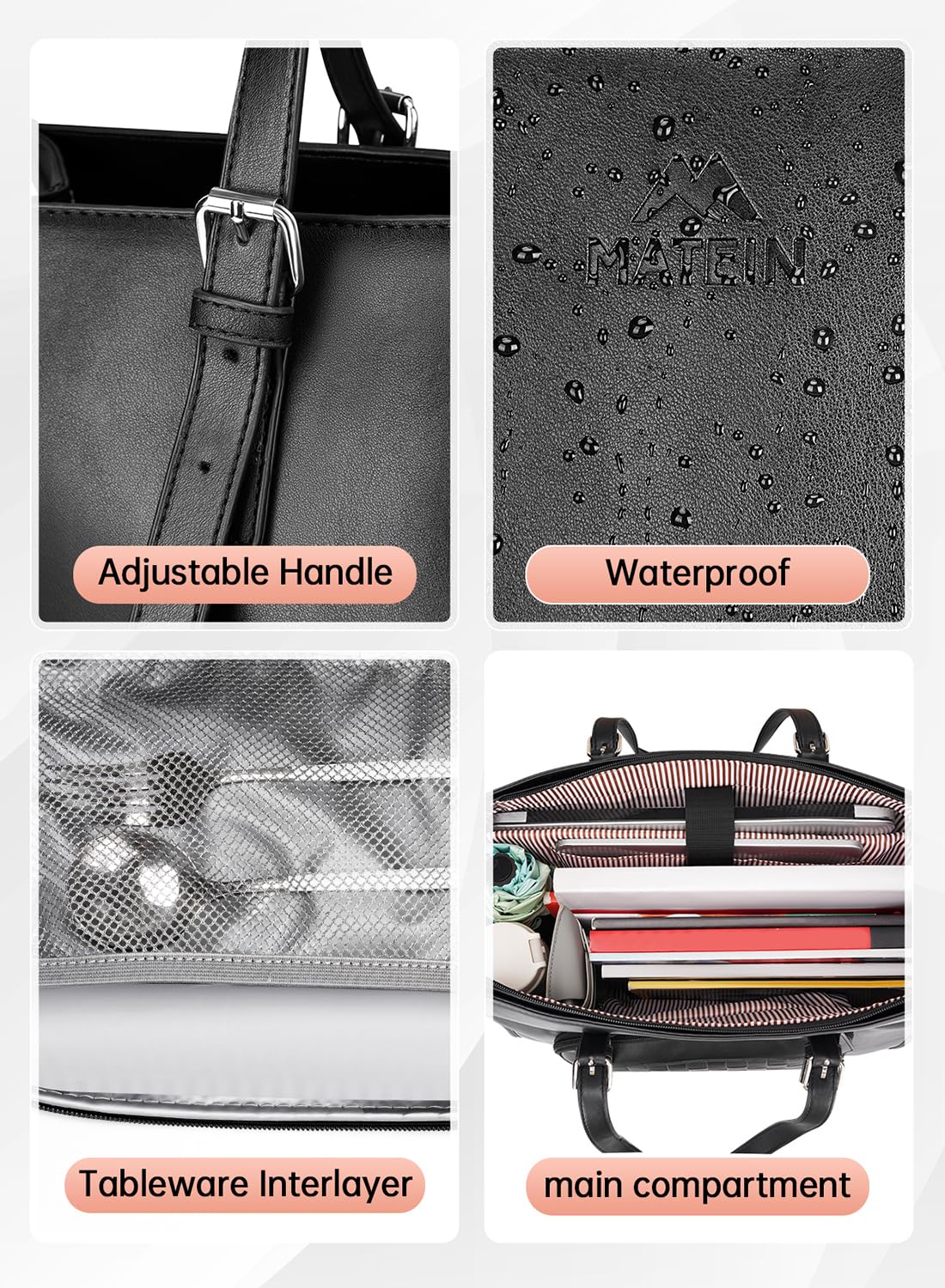MATEIN 15.6 Inch Laptop Tote Bag with Insulated Lunch Compartment for Women