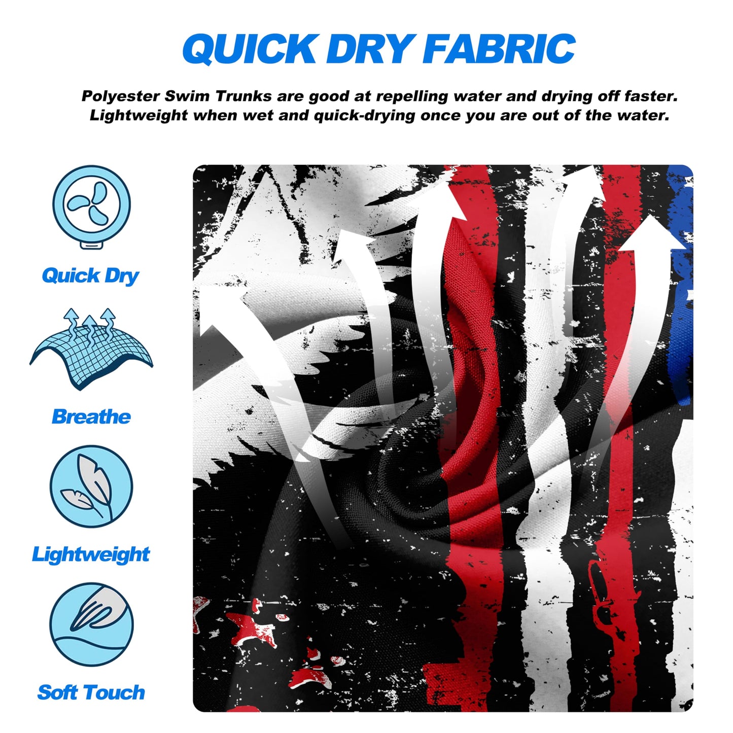 FT FENTENG Mens Swim Trunks Swimsuits, Patriotic 1776 American Flag Board Shorts Men's Swimwear Bathing Suit with Mesh Lining, Funny Hawaii Quick Dry Beach Shorts for Mens Swimming Trunks, Large