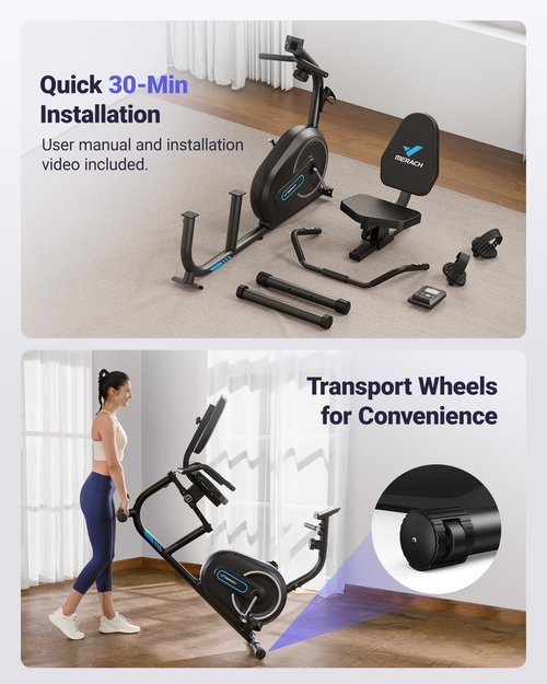 MERACH Recumbent Exercise Bike for Home with Smart Bluetooth and Exclusive App Connectivity, LCD, Heart Rate Handle, S08 Magnetic Recumbent Bikes, Black