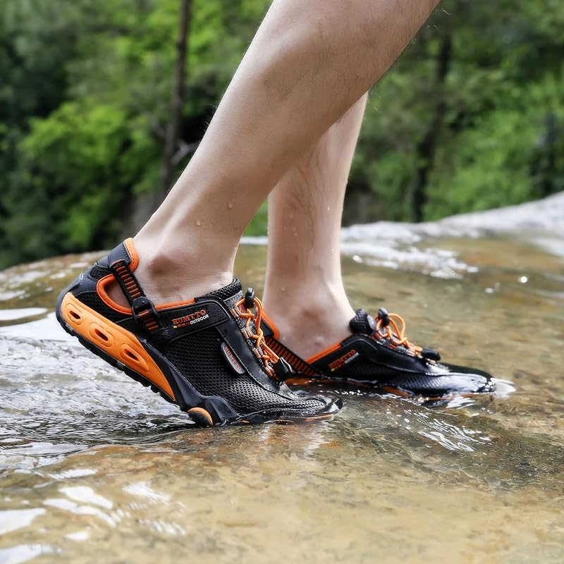 HUMTTO Amphibious Water Shoes for Men - Quick-Dry River Sandals with Closed Toe, Non-Slip Sole (Variation: Black+11-11.5)