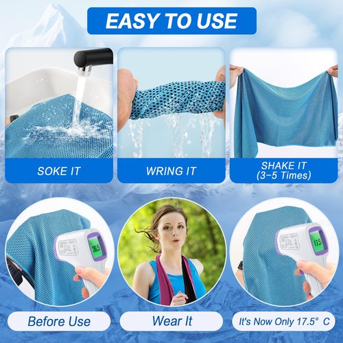 Jueerun Cooling Towel (36"x12") for Sweat 4pcs Sweat Towels Cooling Towels for Neck and Face Soft Breathable Chilly Sports Towel for Yoga,Gym,Golf,Camping,Running,Fitness,Workout…