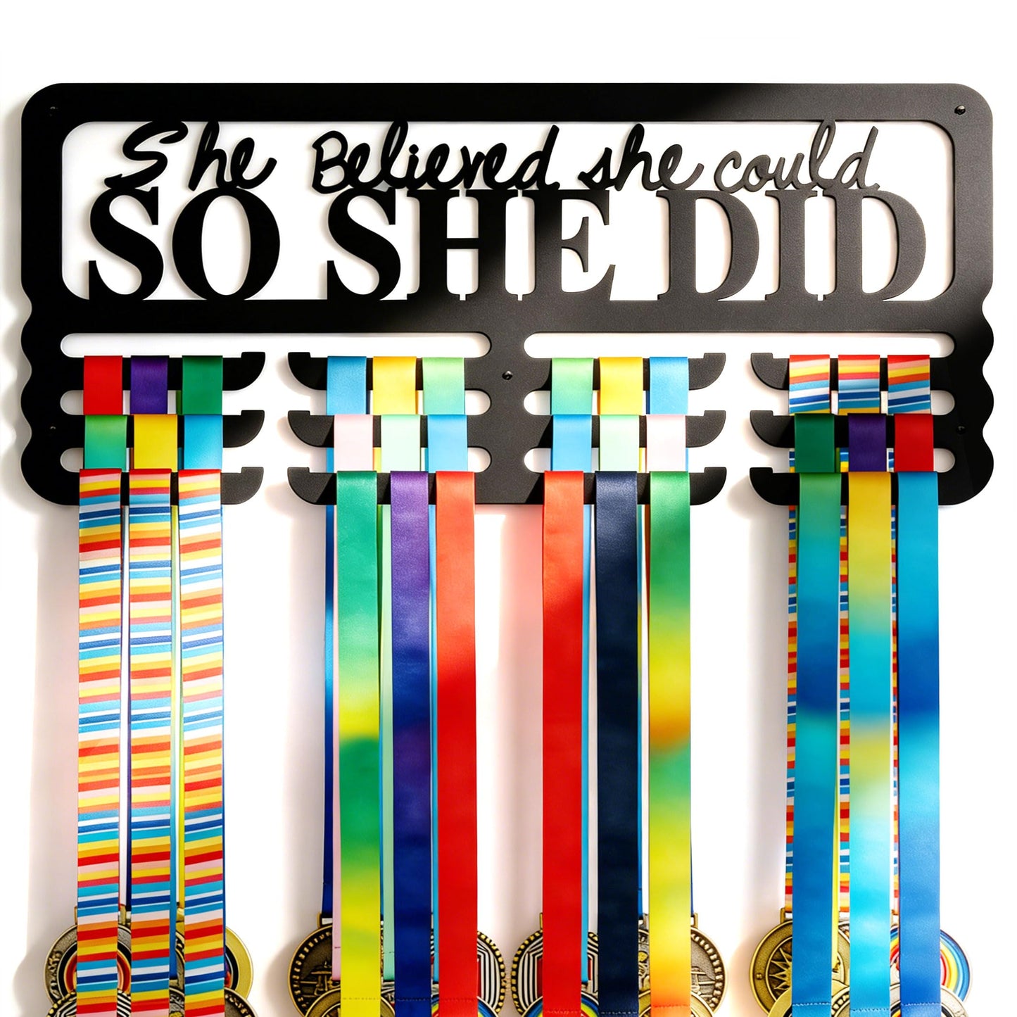 Medal Holder Display Hanger, Aluminum Medal Display Holder Holds Up to 60 Medals, Wall Mounted Medal Organizer for Sports Award Plaques, Ribbons and Race Bibs(01)