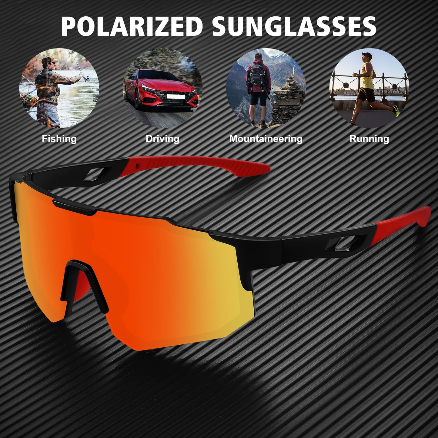 STORYCOAST Sports Polarized Sunglasses for Men Women Fishing Cycling Driving Baseball Bike Sunglasses UV400 Protection Black Frame/Red Mirror Lens