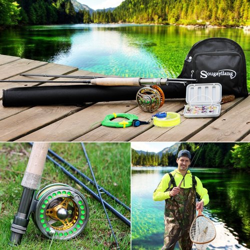 Sougayilang Fly Fishing Rod Reel Combo with Lightweight Portable Rod and CNC-machined Aluminum Alloy Reel, Complete Starter Package