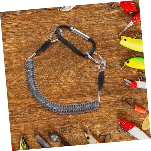 POPETPOP 2Pcs Protective Safety Rope Spring Coiled Fishing Lanyard with Carabiner Elastic Tether for Fishing Gear Durable Wire