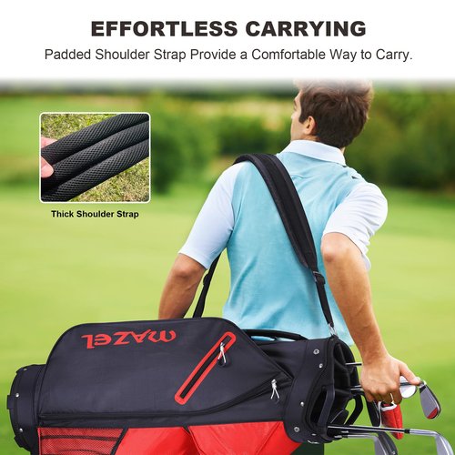 MAZEL Golf Cart Bag with 7-Way Full Length Dividers Top and 9 Pockets,Lightweight Golf Club Bag for Men & Women (Red Black)