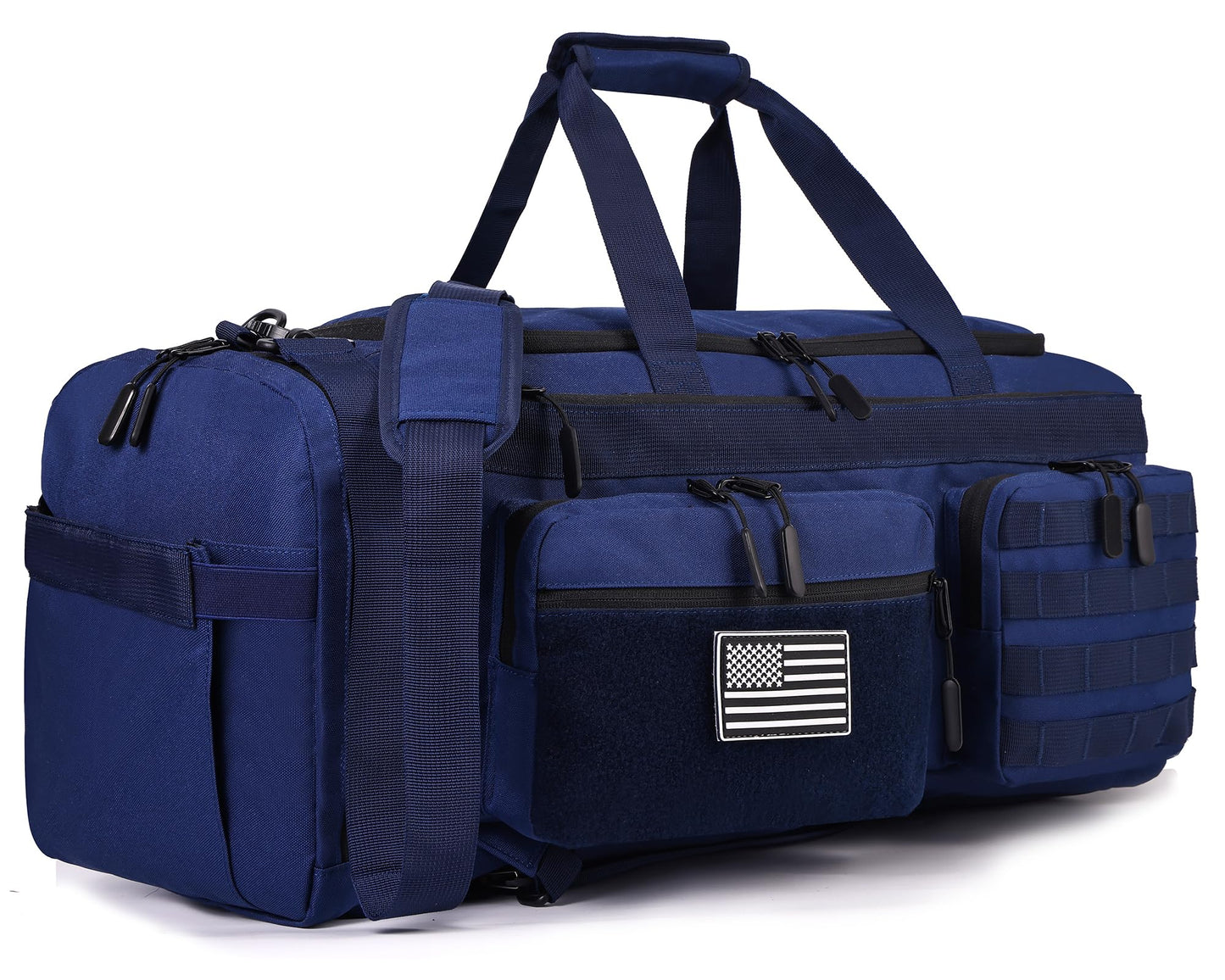 LHI 50L Tactical Duffle Bag for Men, 3-in-1 Gym Duffle and Backpack, Shoe Compartment, Laptop Sleeve and MOLLE, Carry-On Travel Weekender and Overnight Bag – Blue