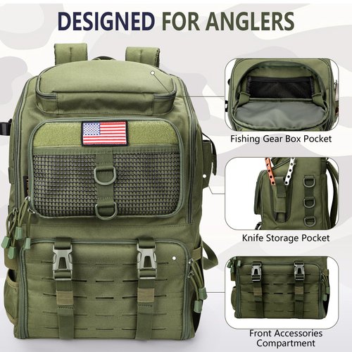 rillrun Fishing Backpack with Rod Holders, Ultimate Tackle Box Bakpack for Men, 42L Large Tackle Bag Store Fishing Gear