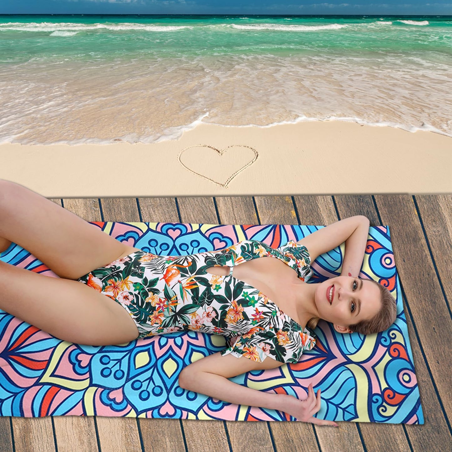 Auxory Beach Towel Microfiber 60"x30" Lightweight Sand Free Quicy Dry Blue Mandala Travel Towels Swim Pool Yoga Gym Camping for Women Men Girls Kids Beach Essentials Accessories Vacation Gift