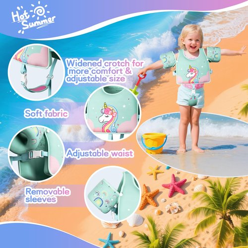 Toddler Swim Vest, Toddler Floaties Fit 20-66LBS, Swim Vest for Toddlers Learning to Swim, Puddle Kids Jumper with Adjustable Strap, Swim Jacket Arm Floaties for Baby Boys Girls 1-7 Years Old