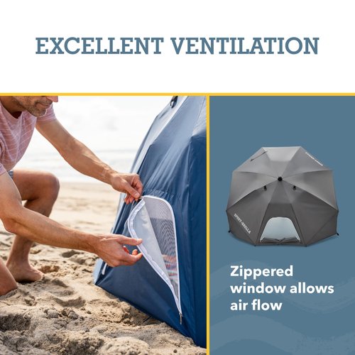 Sport-Brella Fieldedge (Gray) UPF 50+ Sun Protection Umbrella, 6-Foot Bi-Fold Canopy with Patented Side Panels, Premium Auger Bit and Carry Bag for Outdoor Shade on Beach, Grass, or Sidelines