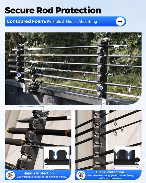 Spirrelab Truck Bed Fishing Rod Holders Holds 6 Fishing Rods Aluminum Fly Fishing Rod Holder for Truck Bed Pickup