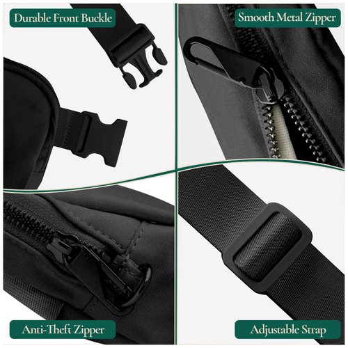 Anti-Theft Fanny Pack for Women &Men, Lightweight Secure Crossbody Waist Bag with Anti-Slip Adjustable Strap for Travel, Hiking, Running, Water-Resistant Belt Bag, Everyday Essentials Organizer Black