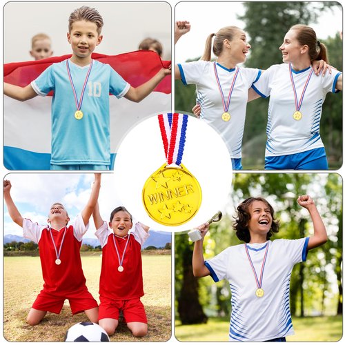 Aysatogc 40 Pcs Gold Medals for Kids, Gold Plastic Winner Award Medals with Ribbon Gymnastics Field Day Awards for Sports, Games, Competition, Students Rewards, Talent Show 1.4 x 1.7 Inches