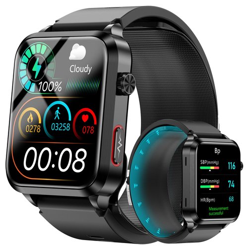 hellibito Blood Pressure Smart Watch, Air Bag Pump Cuff, 1.92" lPS Health Fitness Tracker,Heart Rate Blood Oxygen Sleep Monitor, Data Sharing Pedometer, Activity Tracker for Android iOS Men and Women