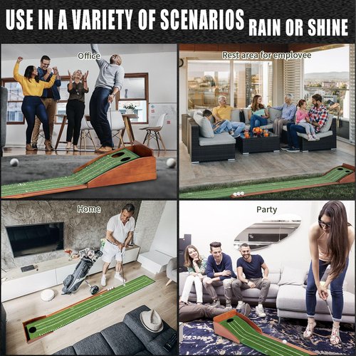 YOUCZON Putting Green Indoor, No Hump Golf Mat with Auto Ball Return - Easy to Fold Solid Wood Base, Luxurious Velvet Surface - Ideal for Home or Office and Golfers (Light Green 1 Hole)
