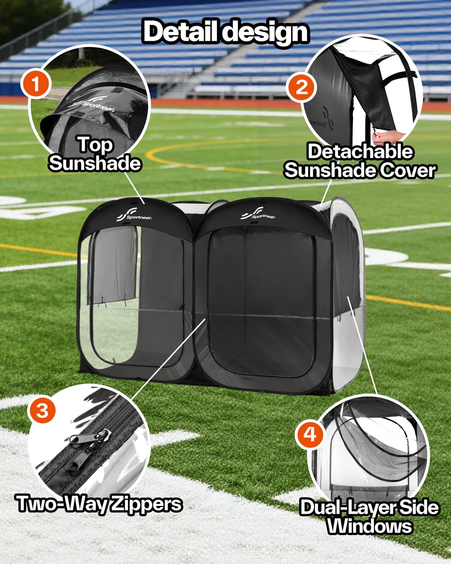 Sportneer Sports Tent, 2-4 Person Instant Pop Up Sports Tents - 92" x 46" x 63.5" Transparent Sport Shelter for Fishing, Camping, Sports Event - Easy Set Up & Tear Down