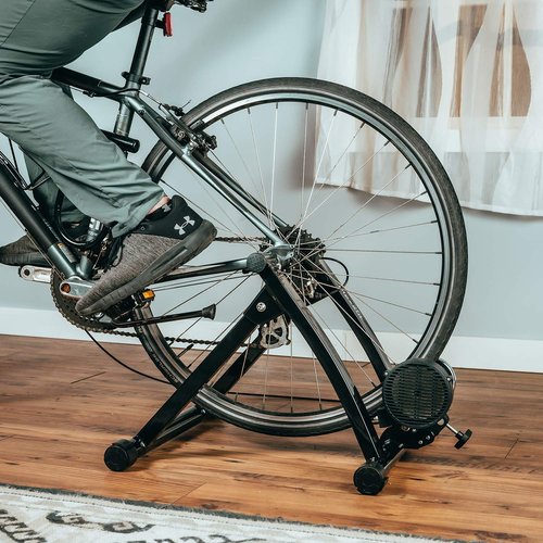 Alpcour Bike Trainer Stand for Indoor Riding – Portable Foldable Magnetic Stainless Steel Indoor Trainer, Noise Reduction, 6 Resistance Settings & Bag – Stationary Exercise for Road & Mountain Bikes