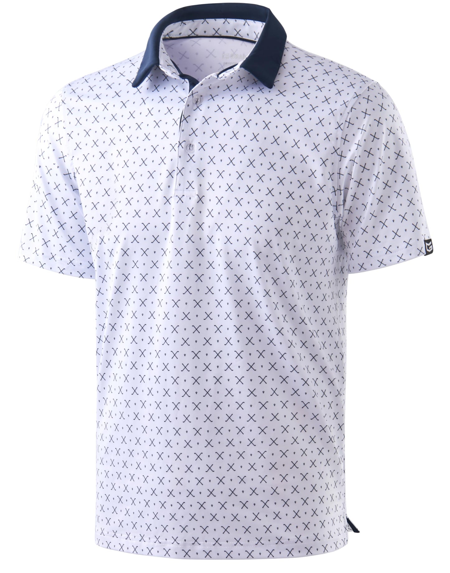 Men's Golf Shirt Short Sleeve Dry Fit Polo Moisture Wicking Print Collared Golf Shirts for Men Casual Lightweight(Golf Clubs White,L)