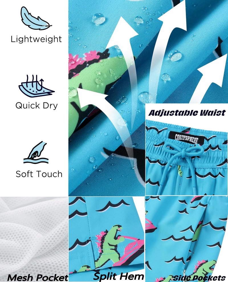 CoozySphere Mens 7 Inch Swim Trunks with Compression Liner and Zipped Pocket Quick Dry Board Shorts Bathing Suit for Beach