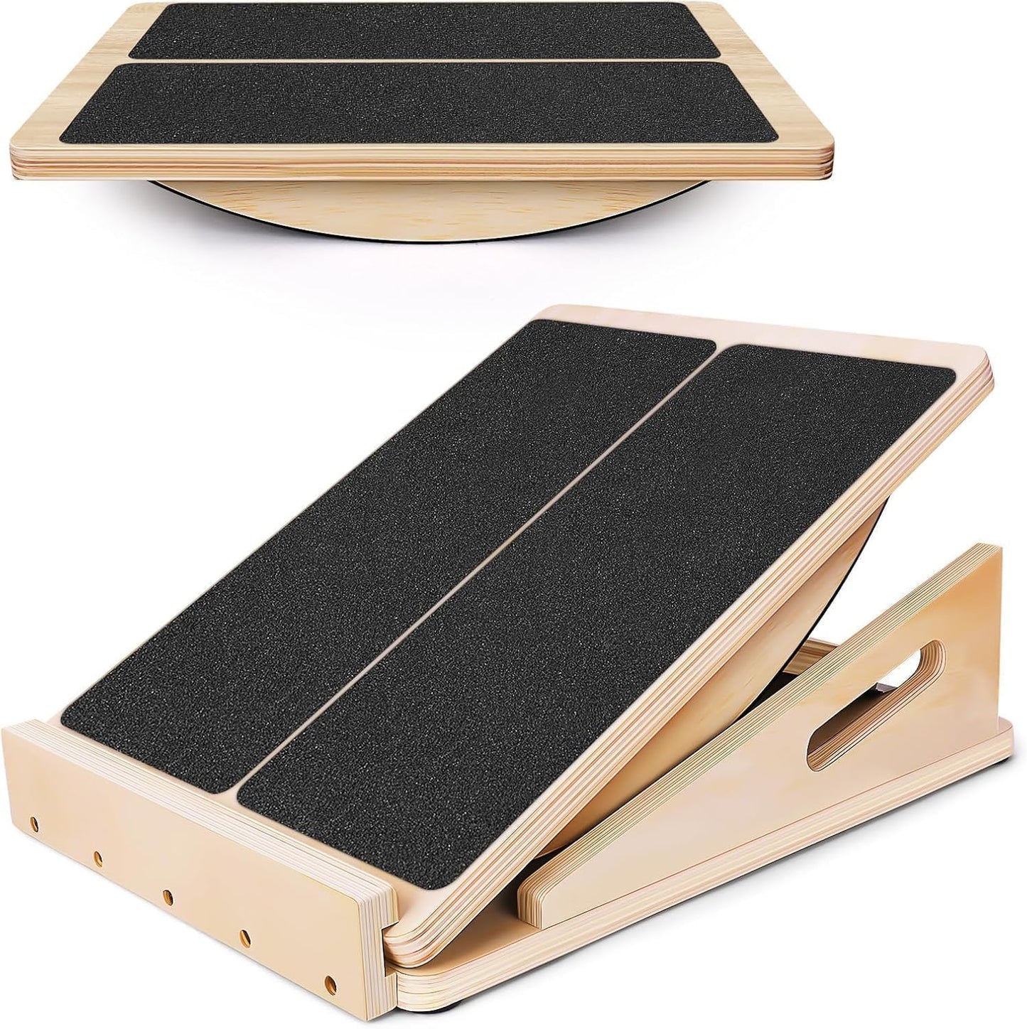 Woodure 2-in-1 Slant Board & Balance Board for Adults, Adjustable Incline Board and Calf Stretcher Slant Board for Squats, Stretch Board for Knees Ankle Heel Feet Leg