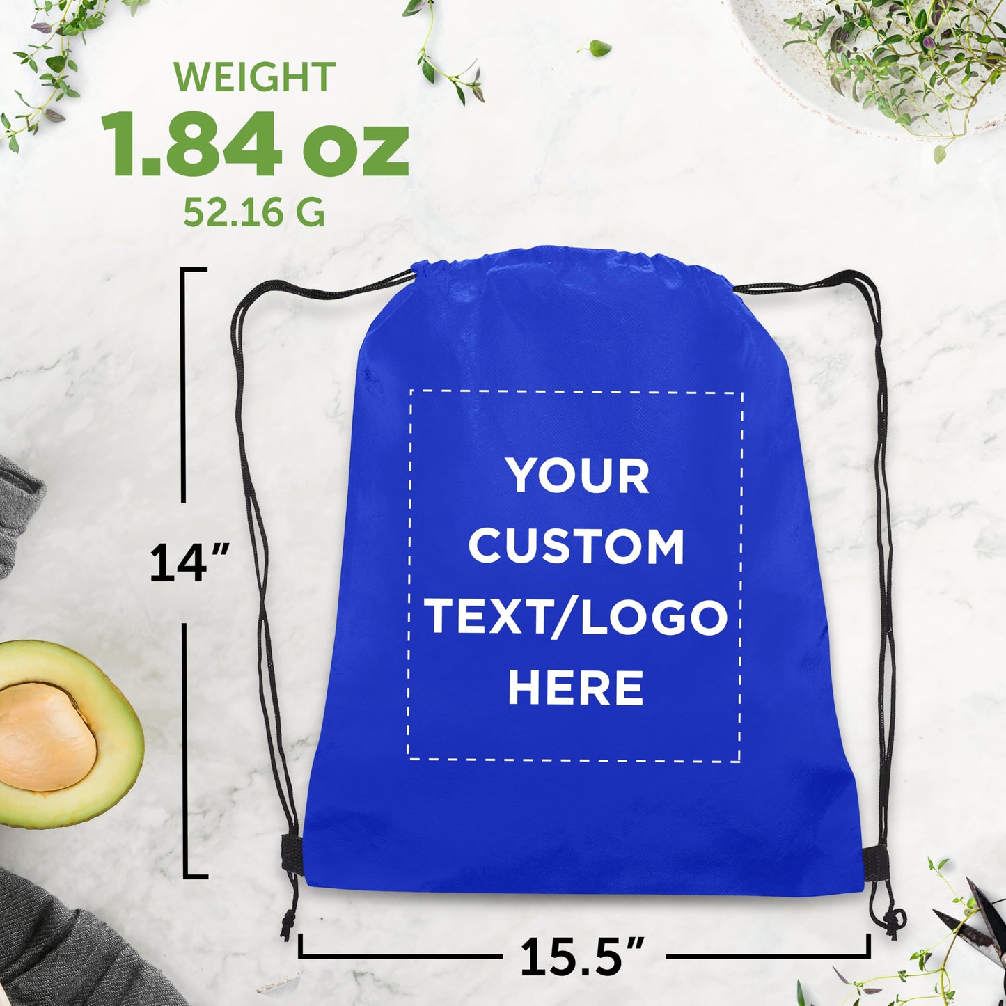 DISCOUNT PROMOS Custom Non-Woven Drawstring Backpacks Set of 10/50/100, Personalized Bulk Pack - Travel, Gym, Everyday Use - Blue
