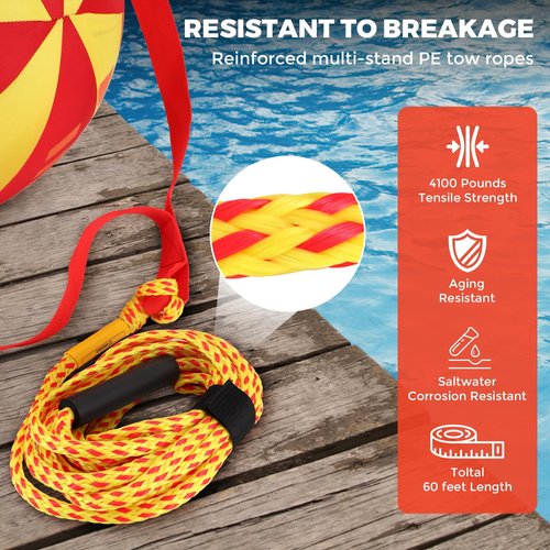 Cauzyart Booster Ball for Towable Tubes, Tubing Rope for Lift and Visibility, Works for Boating, Wakeboarding and More Water Sports