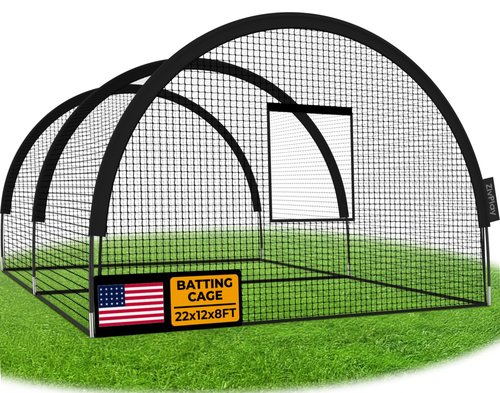 ZivPlay Baseball Batting Cage Net Batting Cages for Backyard Portable Pop Up Cage for Baseball and Softball 22ftx12ftx8ft with Pitching Machine Hole and Detachable Door