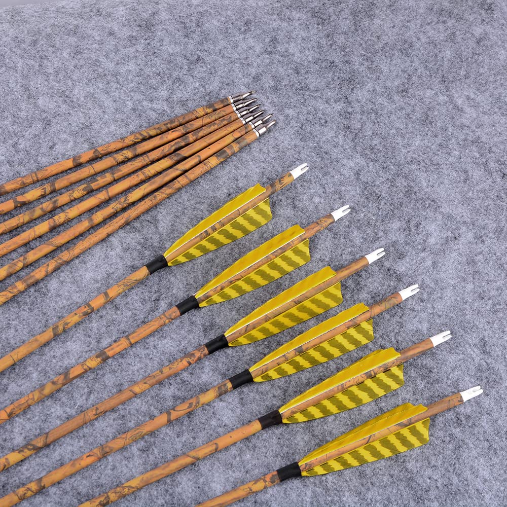 ZSHJGJR 30” Archery Carbon Arrows Hunting Arrows with 4” Turkey Feather Removable Tips Targeting Practice Arrows 500 Spine for Compound & Recurve & Traditional Bow 6/12pcs (12)