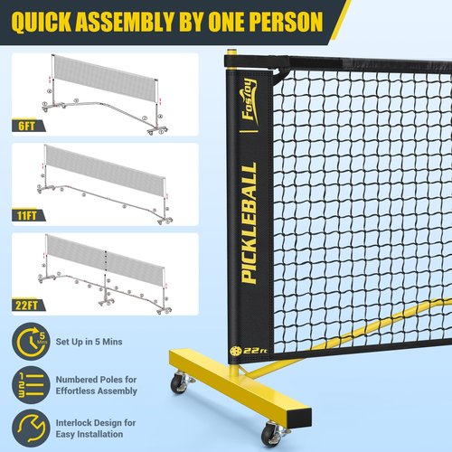 Pickleball Set Net with 4 Paddles, 6FT/11FT/22FT Portable 3-in-1 Pickle Ball Net with Carry Bag, Pickleballs, Designed for All Weather Conditions Steady Metal Frame for Outdoor Indoor Driveway