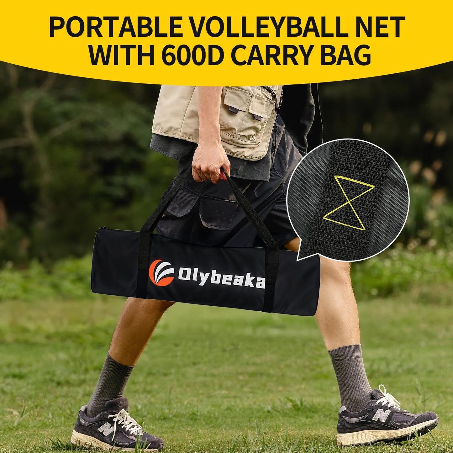 20FT Outdoor Volleyball Net Set System for Backyard Beach with Anti-Sagging Net, Iron Adjustable Height Poles, Soft PU Volleyball and Pump, Carry Bag - Instant Set Up & Durable (Black)