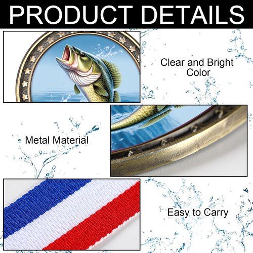 Quelay 12 Pcs Fishing Medals 2" Fishing Award Medals with Neck Ribbons Fish Competition Trophy Prizes for Deep Sea Fishermen