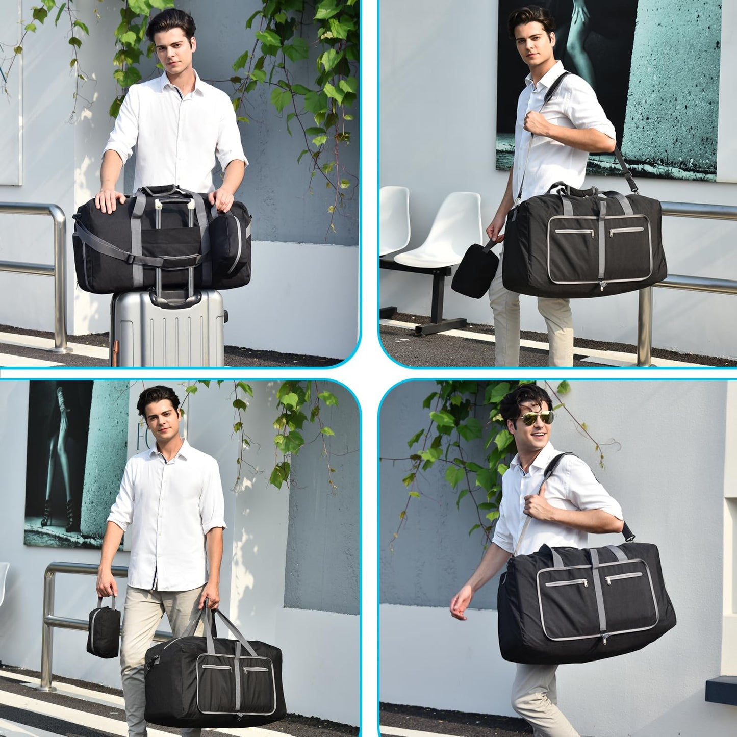 Felipe Varela Duffle Bag with Shoes Compartment and Adjustable Strap,Foldable Travel Duffel Bags for Men Women,Waterproof Duffel Bags