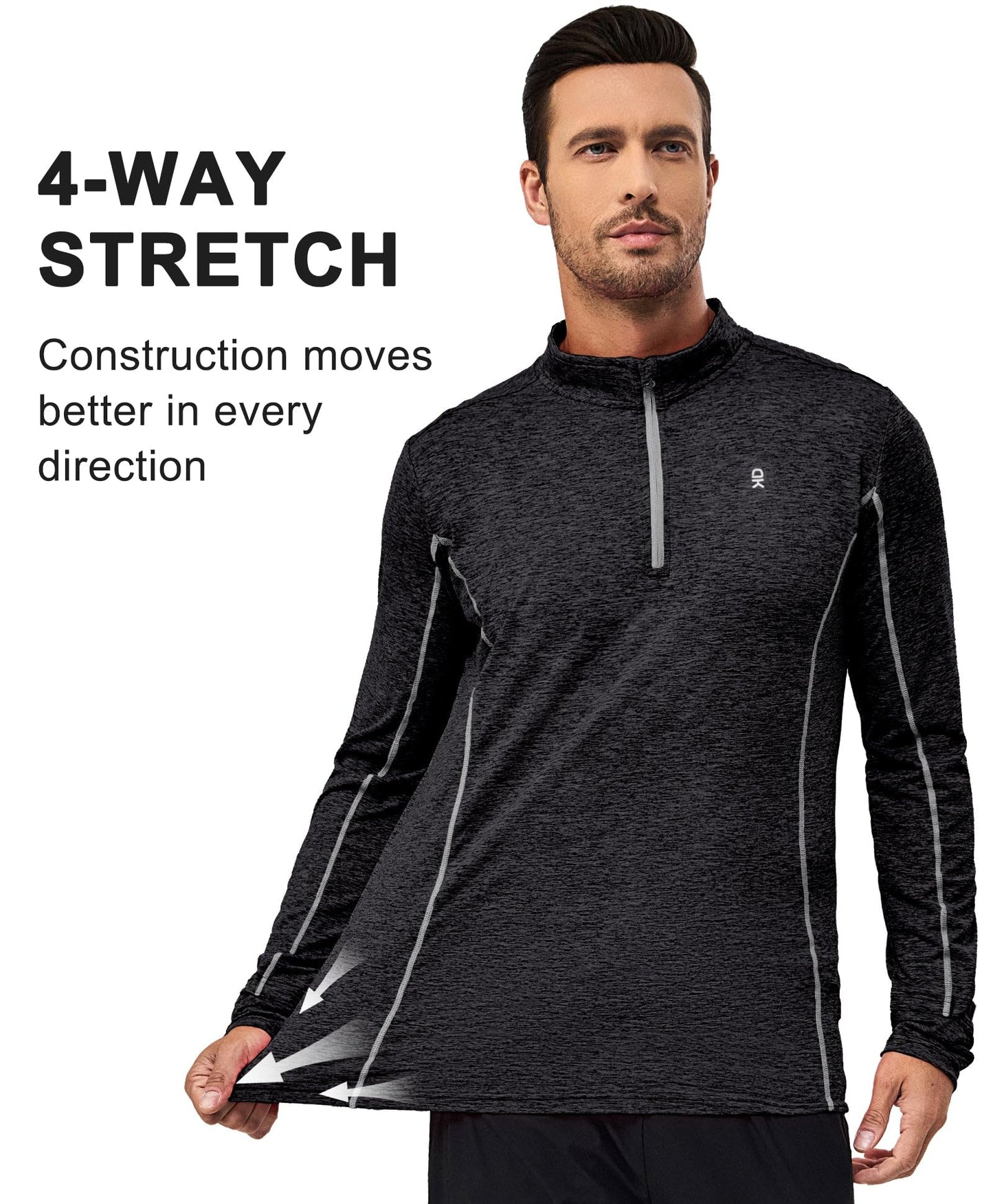 Little Donkey Andy Men's 1/4 Zip Pullover UPF 50+ Long Sleeve Moisture Wicking Golf Shirts Lightweight Athletic Workout Shirt (Black Heather L)