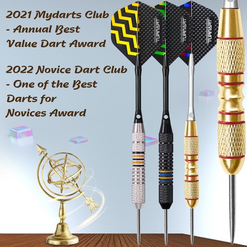 Turnart Darts Metal Tip Set - Steel Tip Darts Darts Set Professional Metal Darts Dart Board Set 12 Pcs 24 Gram 20 O-Rings Aluminum Darts Shafts 24 Extra Flights Darts Tool