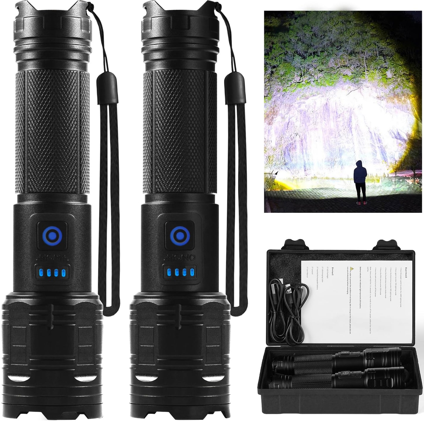 TIMSUMR Rechargeable Flashlights 90,000 High Lumen, 2 Pack LED Flashlight