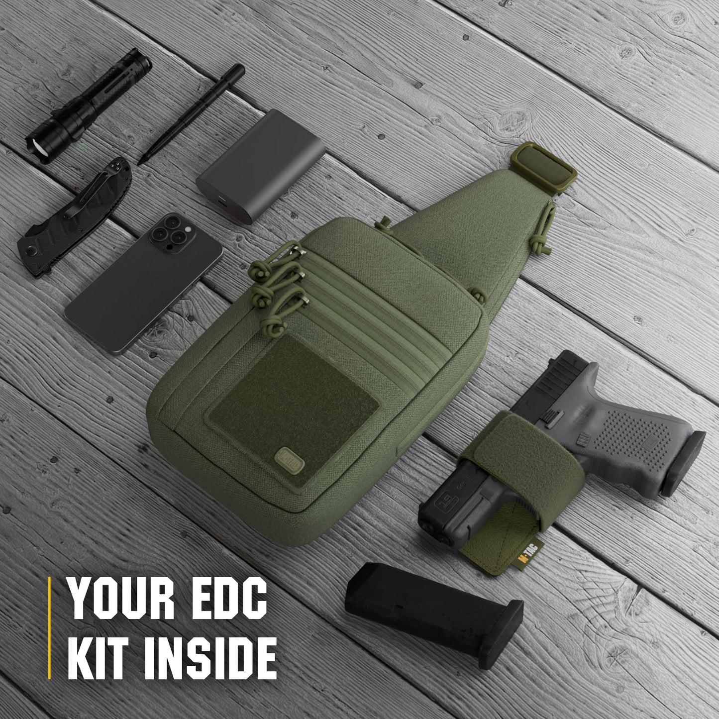 M-Tac CCW Sling Bag for Men & Women - EDC Shoulder Bag Tactical - Crossbody Concealed Carry Bag - Mens Chest Pack (Olive Loop Panel)