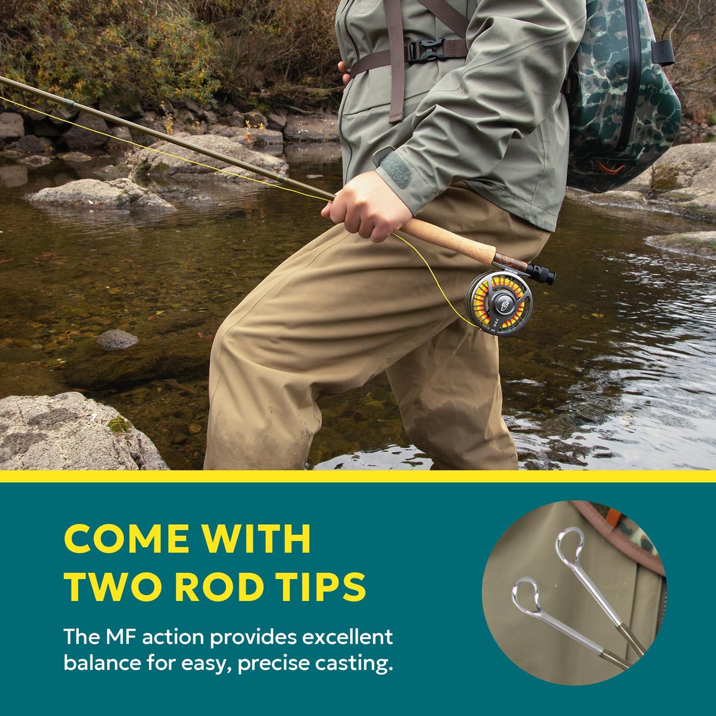 SF SF-005MP 7 FT 6 Inch 3wt-4 Sections Fly Fishing Rod Advance Multi-Purpose Freshwater Fly Rod IM8 Carbon Fiber with Carrying Tube and Extra Rod Tip Section Medium-Fast Action